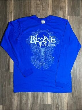 Bone Collector Blue White Deer Hunting Skull Graphic Long Sleeve T-shirt Size L